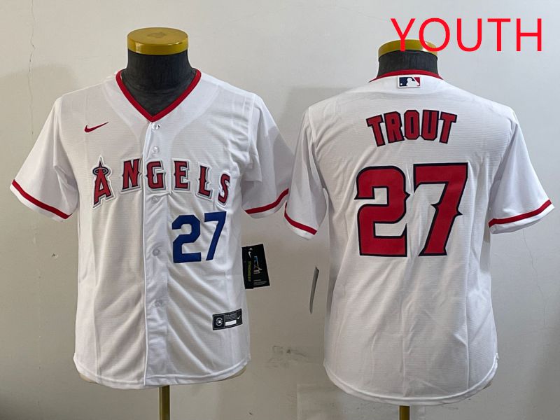 Youth Los Angeles Angels 27 Trout White Game 2025 Nike MLB Jersey style 6